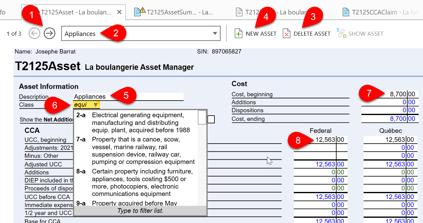 Screen Capture: New T2125Asset