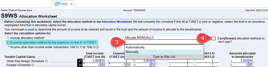 Screen Capture: Carryforward Allocation Methods To Next Year