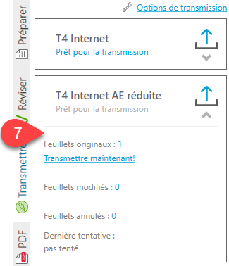 Capture d'écran : Transmettre séparément les feuillets au taux réduit d'AE