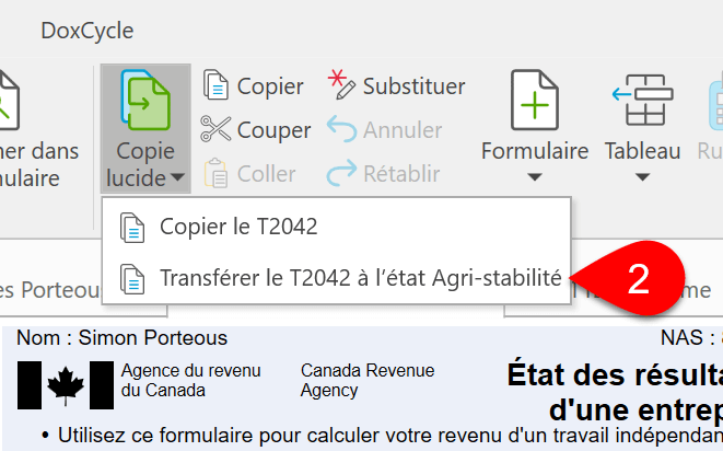 Capture d'écran : Transférer le T2042 à l'état Agri-stabilité