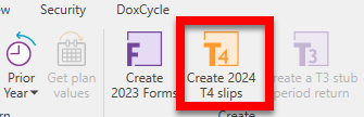 Screen Capture: Create 2024 T4 slips from a 2024 T3 return