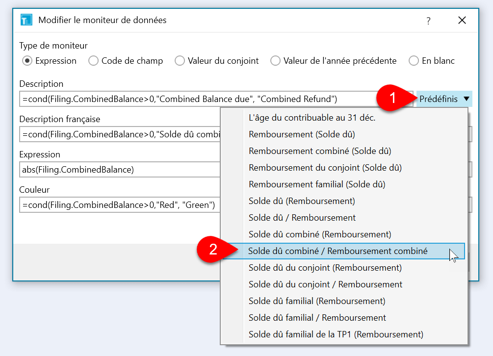 Capture d’écran : T1 Data Monitor Presets