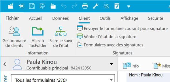 Menu Client dans TaxCycle