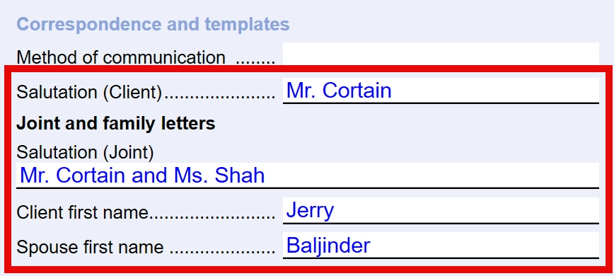 Screen Capture: Fields on the Engagement Worksheet