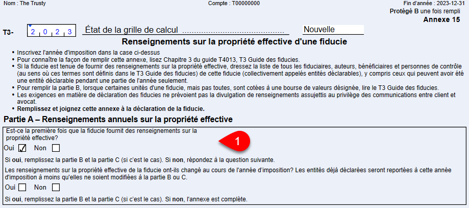 Capture d'écran : Annexe 15 dans TaxCycle T3