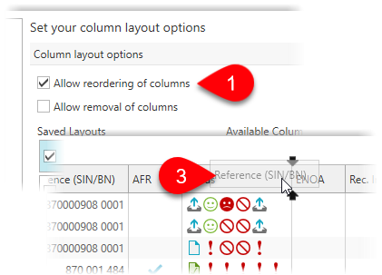 Drag column headings