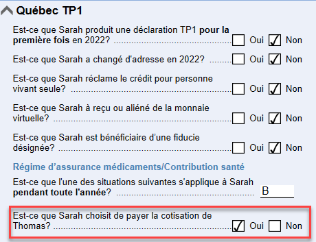 Capture d'écran : Question au sujet de la cotisation du conjoint sur la grille de calcul Info