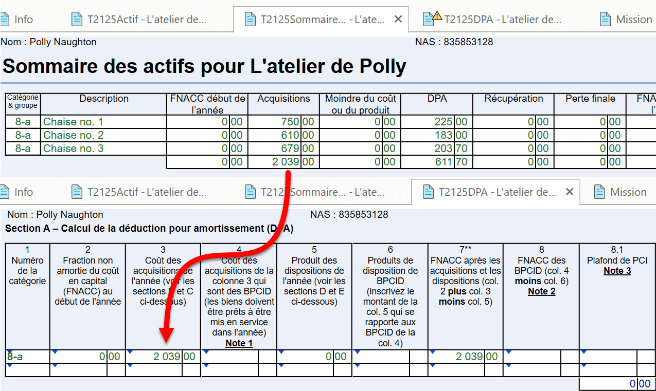 Capture d'écran : actifs de la catégorie 8 regroupés