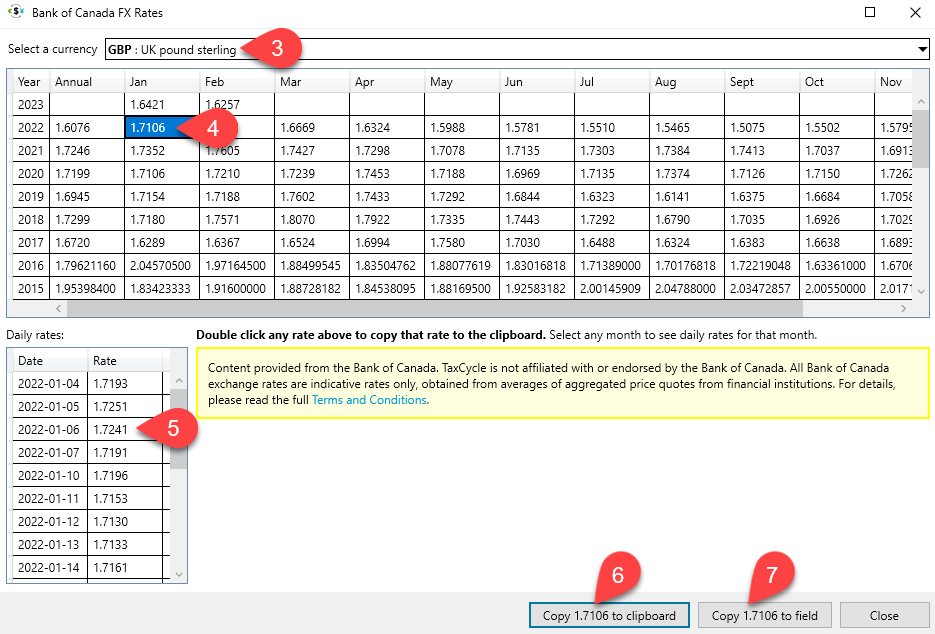 Screen Capture: Bank of Canada FX Rates