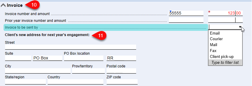 Screen Capture: Invoice Section